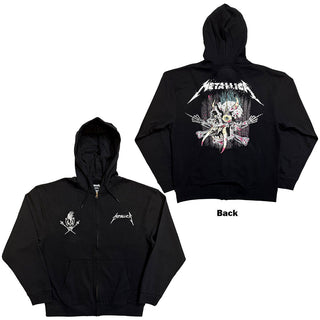 Metallica Pullover Hoodie: Worn Pushead Flaming Skull (Black) (Back Print)