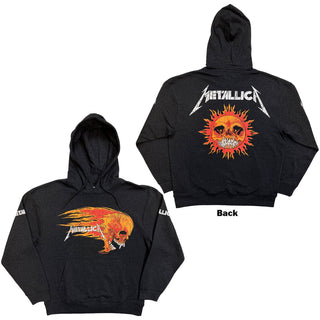 Metallica Pullover Hoodie: Worn Pushead Flaming Skull (Charcoal Grey) (Back Print)