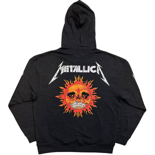 Metallica Pullover Hoodie: Worn Pushead Flaming Skull (Charcoal Grey) (Back Print)