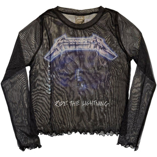 Metallica Ladies Long Sleeve Mesh Crop Top: Ride The Lightning (Black) (Back Print)