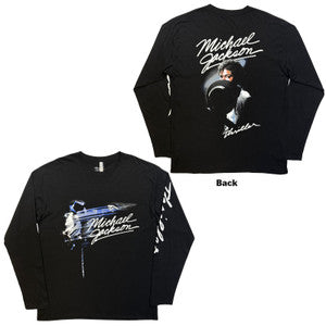 Michael Jackson Long Sleeve T-Shirt: Thriller / Hat Poses (Black) (Back Print)