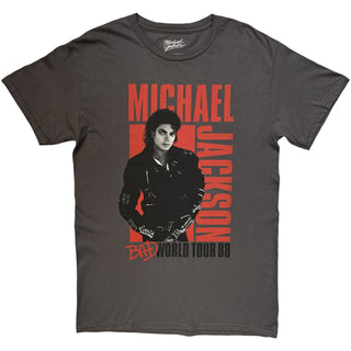 Michael Jackson T-Shirt: Bad World Tour '88 (Charcoal Grey) (Back Print)
