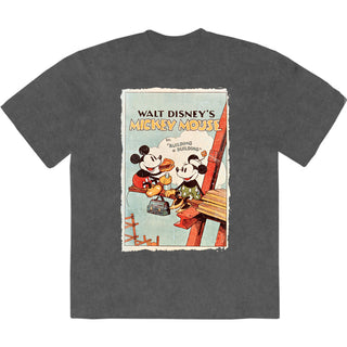 Disney Stone Wash T-Shirt: Mickey Building A Building (Charcoal Grey)