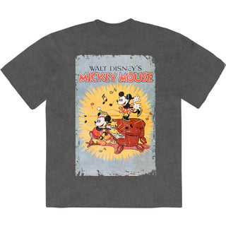 Disney Stone Wash T-Shirt: Mickey Piano (Charcoal Grey)