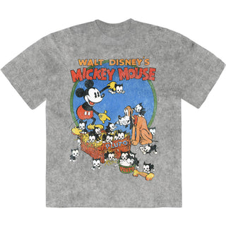 Disney Stone Wash T-Shirt: Mickey Cat Basket (Grey)