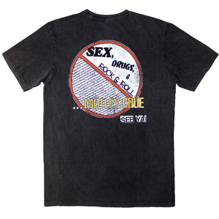 Motley Crue Unisex Stone Wash T-Shirt: No Fun Tour '84 (Charcoal Grey) (Back Print)