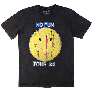 Motley Crue Unisex Stone Wash T-Shirt: No Fun Tour '84 (Charcoal Grey) (Back Print)