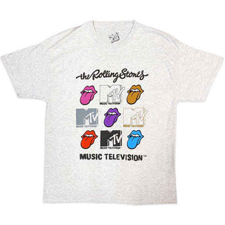 MTV Unisex T-Shirt: Rolling Stones Logo Grids (Back Print)