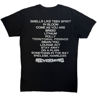 Nirvana Carbon T-Shirt: Nevermind Tracklist (Black) (Back Print)