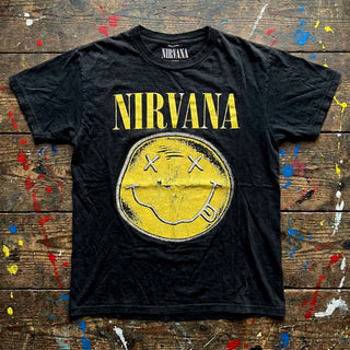 Nirvana Carbon T-Shirt: Happy Face Infill Distressed (Black)