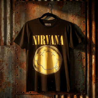 Nirvana Carbon T-Shirt: Happy Face Infill Distressed (Black)