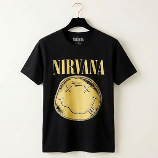 Nirvana Carbon T-Shirt: Happy Face Infill Distressed (Black)