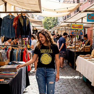 Nirvana Carbon T-Shirt: Happy Face Infill Distressed (Black)