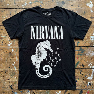Nirvana Carbon T-Shirt: Seahorse & Logo Mono (Black)