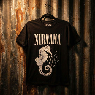 Nirvana Carbon T-Shirt: Seahorse & Logo Mono (Black)