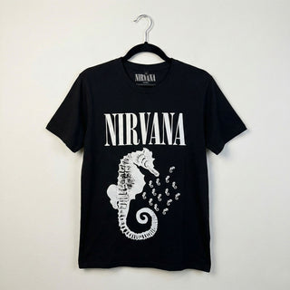 Nirvana Carbon T-Shirt: Seahorse & Logo Mono (Black)