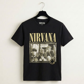 Nirvana Unisex Premium Carbon T-Shirt: Nevermind '91 Hotel Photo (Black) (Back Print)