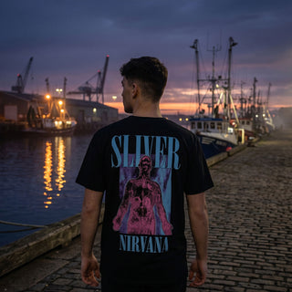 Nirvana Premium Carbon T-Shirt: Silver (Black) (Back Print)