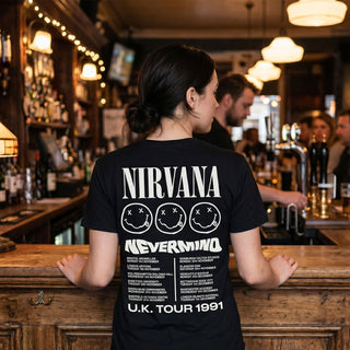 Nirvana Unisex Premium Carbon T-Shirt: Tour '91 (Black) (Back Print)