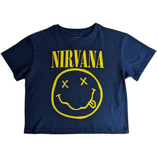 Nirvana Ladies Crop Top: Yellow Happy Face Flower Sniffin