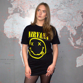 Nirvana Ladies T-Shirt Dress: Yellow Happy Face