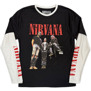 Nirvana Layered Long Sleeve T-Shirt: In Utero Band Photo (Black & White) (Sleeve Print)