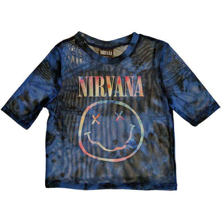 Nirvana Ladies Crop Top: Pastel Happy Face (Mesh)