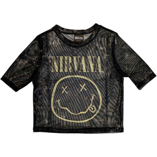 Nirvana Unisex Crop Top: Yellow Happy Face (Mesh)