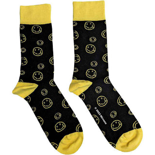 Nirvana Ankle Socks: Outline Happy Faces (Black)