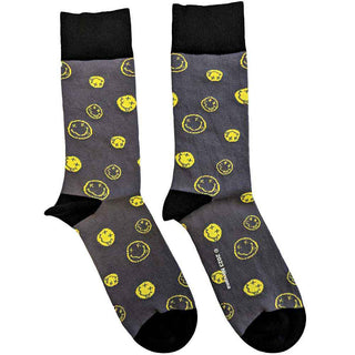 Nirvana Ankle Socks: Mixed Happy Faces (Charcoal Grey)