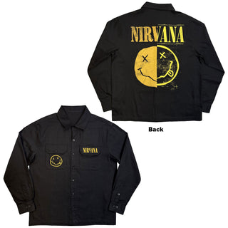 Nirvana Casual Shirt: Logos Split (Black) (Back Print)