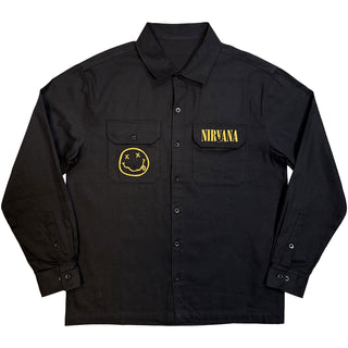 Nirvana Casual Shirt: Logos Split (Black) (Back Print)