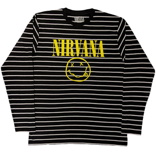 Nirvana Sweatshirt: Yellow Happy Face Striped (Black & White)