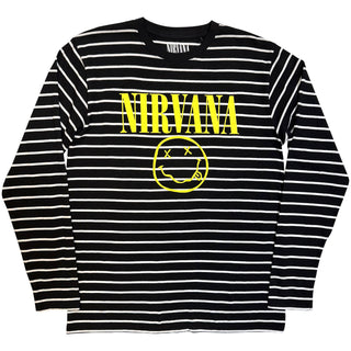 Nirvana Sweatshirt: Yellow Happy Face Striped (Black & White)