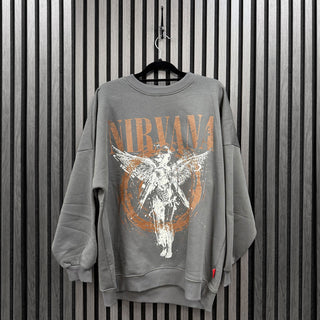 Nirvana Ladies Unplugged Sweatshirt: In Utero Angel Circle (Grey)