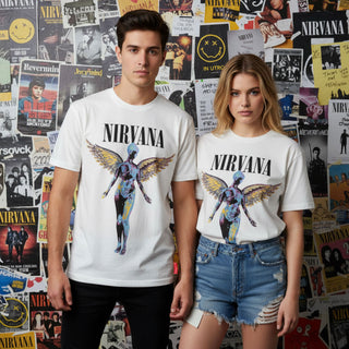 Nirvana Ladies Unplugged T-Shirt: In Utero Angel (Natural)