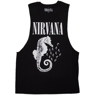 Nirvana Unisex Vest T-Shirt: Seahorse & Logo Mono (Black)