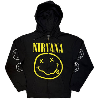 Nirvana Zipped Hoodie: Yellow Happy Face (Black)