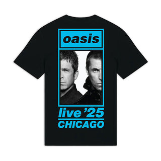 Oasis T-Shirt: Chicago Half Faces Fan Store (Black) (Back Print & Ex-Tour)