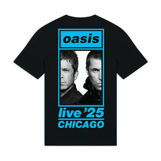 Oasis T-Shirt: Chicago Half Faces Fan Store (Black) (Back Print & Ex-Tour)