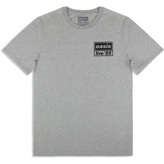Oasis T-Shirt: Live 25 Distressed Lockup Pocket (Grey) (Ex-Tour)