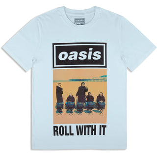 Oasis T-Shirt: Roll With It Single Cover (Light Blue) (Ex-Tour)