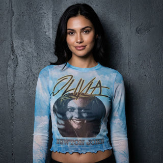 Olivia Newton-John Ladies Long Sleeve T-Shirt: Circle Photo (Mesh)