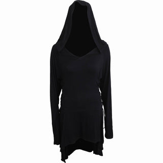 Spiral Ladies Hooded T-Shirt Dress: Plain (Black) (Blank)