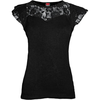 Spiral Ladies Lace Layered Cap Sleeve Top: Plain (Black) (Blank)