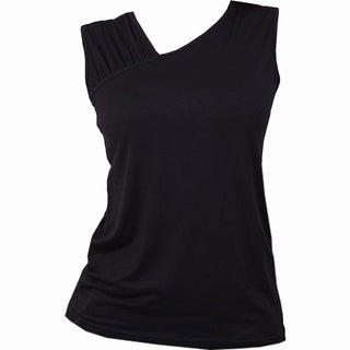 Spiral Ladies Gathered Shoulder Slant Vest T-Shirt: Plain (Black) (Blank)