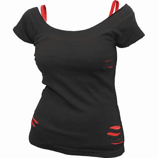 Spiral Ladies 2-in-1 Ripped Top: Plain (Black & Red) (Blank)