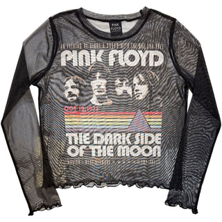 Pink Floyd Ladies Long Sleeve Mesh Crop Top: Vintage Stripes (Black)