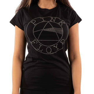 Pink Floyd Ladies Embellished T-Shirt: Circle Logo (Diamante)