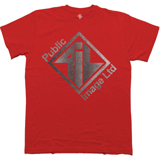 PIL (Public Image Ltd) T-Shirt: Brushed Steel Logo & Text (Red)